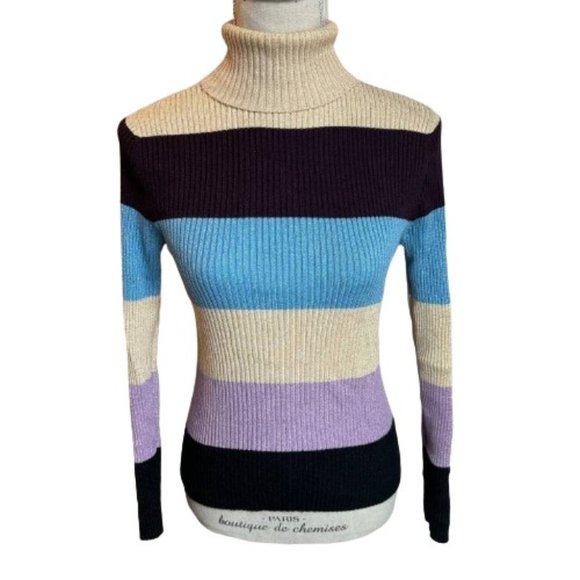 New York & Company Sweaters - ❌SOLD❌ NY&CO Cool Metallic Striped Turtleneck Sweater - Size Medium
